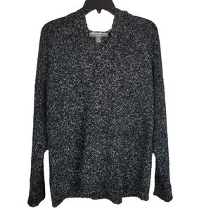 Eddie Bauer Lightweight Black & White Marled Hooded Lounge Sweater